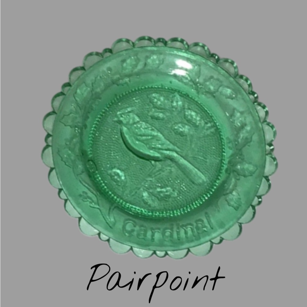 Vintage Pairpoint Glass Cup Plate Cardinal, Green